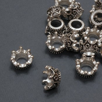 Capăt de furnitură «Coroană» culoare argintiu, diametrul 11x6 mm (+/-) ambalare 20 g 17 buc. (+/-)