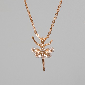 Lanț «Balerină» Xuping cu pandantiv din cristale albe, diametrul 12x17, 5 mm +-, lungimea 45-50 cm +-, grosimea 1 mm +-