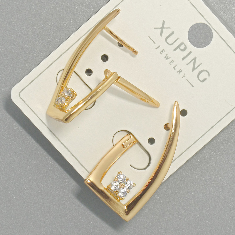Cercei Xuping cu cristale albe, diametrul 15×29 mm, placare cu aur 18K