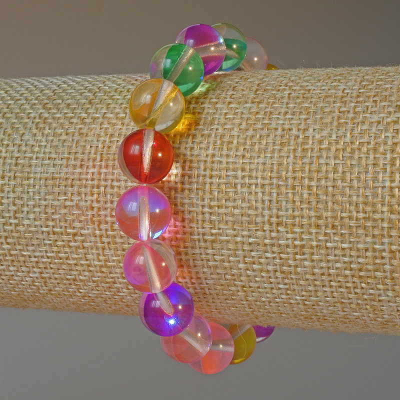 Brățară din sticlă opală, sortiment de bile netede, diametrul 10,5 mm ±, lungime 18 cm ± (elastic)