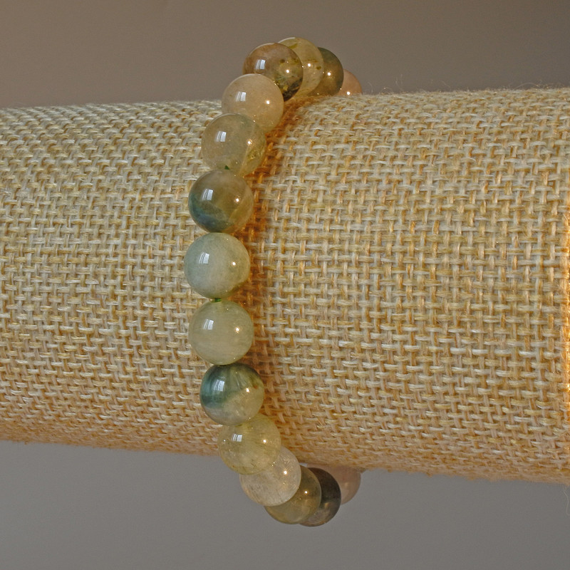 Brățară din cuarț fantom cu rutilit, piatră naturală, mărgele netede, diametru 8 mm, lungime 18 cm, extensibilă