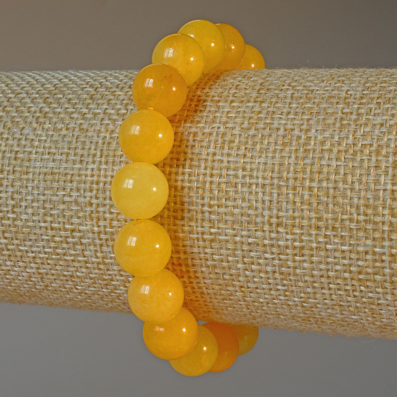 Brățară cu citrin, bile netede, diametrul 10,5 mm, lungime 18 cm (elastic)