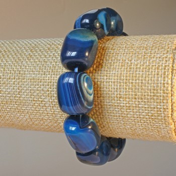 Brățară din agat albastru natural, formă de bloc, dimensiuni 15×19 mm ±, lungime aproximativă 18 cm (elastic)