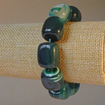 Brățară din agat verde, piatră baton, diametrul 15x19 mm, lungime 18 cm (+/-) (elastic)