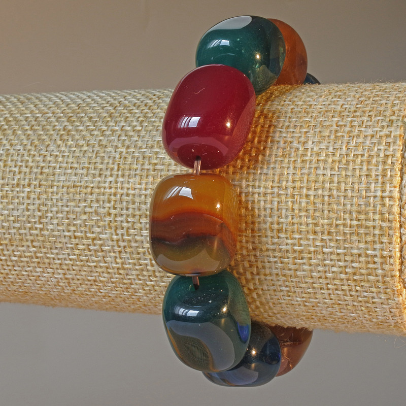 Brățară din agat asortat, piatră naturală, bucăți de 15×19 mm, lungime 18 cm, elastică