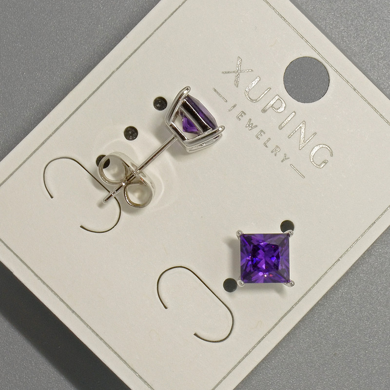 Cercei cu știft Xuping cu cristal violet, diametrul aproximativ de 6 mm, placare rodiu