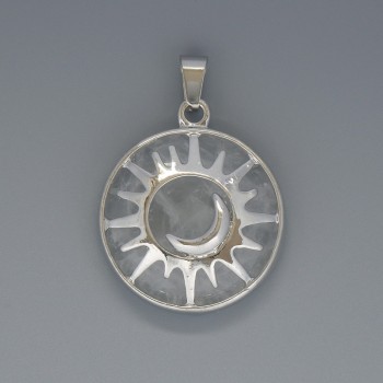 Pandantivul Soarele din cristal de munte, diametrul 27 mm ±, lungimea 37 mm ±, în ramă argintie