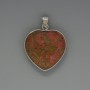 Pandantiv Inimă din jasper heliotrop, diametrul 26×26 mm, lungimea 36 mm, în ramă argintie