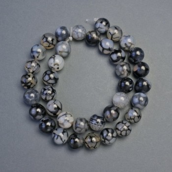 Mărgele din agat Venele Dragonului, sferice netede, diametrul 10,5 mm, lungime 37 cm, pe fir