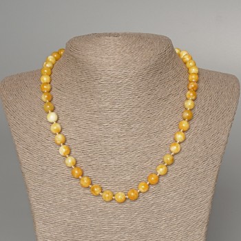 Colier din jadeit galben, mărgele netede, diametru 8,5 mm, lungime 49 cm