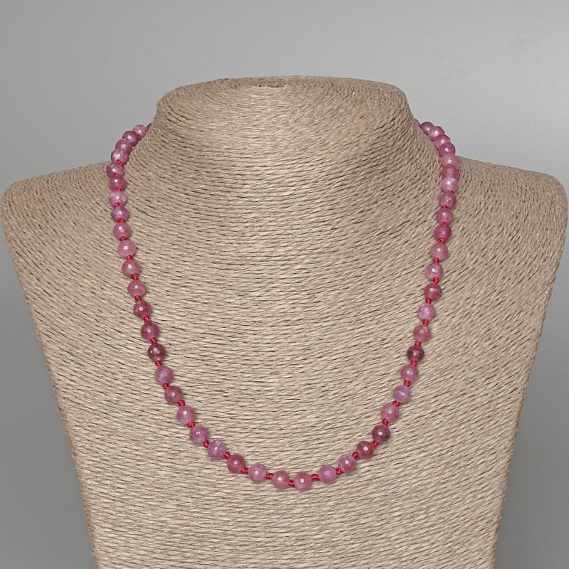 Colier din turmalin rubelit, piatră naturală, mărgele tăiate, diametrul 6 mm, lungime 50 cm ±