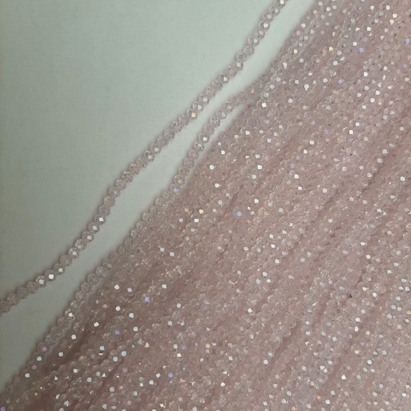 Mărgele din cristal ceh roz translucid, facetate, rondel cu nuanță de benzină, diametrul 3,5×3 mm, lungime 39 mm, pe fir