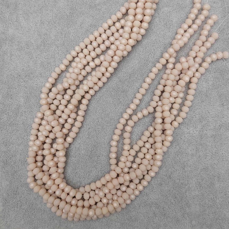 Mărgele din cristal ceh bej, facetate, rondel, diametru 6x4,5 mm, lungime 41 mm, pe fir