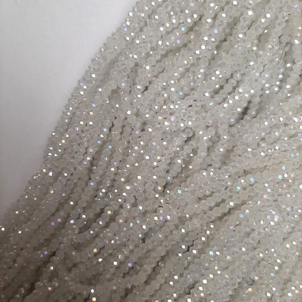 Mărgele albe din cristal ceh, cu nuanță de benzină, rondeluri tăiate, diametru 3×2,5 mm, lungime 40 cm, pe fir
