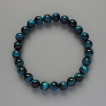 Brățară cu ochi de pisică azuriu din piatră naturală, mărgele netede, diametrul 8 mm, lungime 18 cm (elastic)