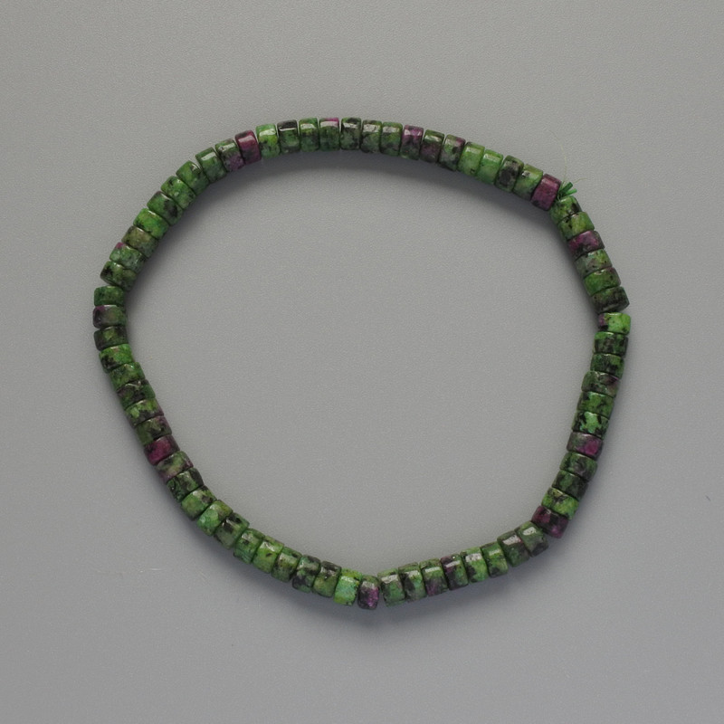 Brățară din zoizit, piatră naturală, discuri, diametrul 4,5 x 2,5 mm, lungime 18 cm (elastică)