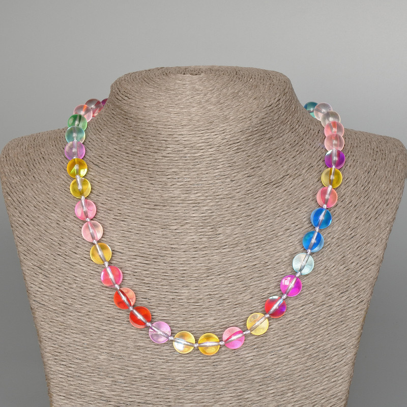 Colier din sticlă opală multicolor, bile netede, diametrul 10 mm ±, lungime 49 cm ±