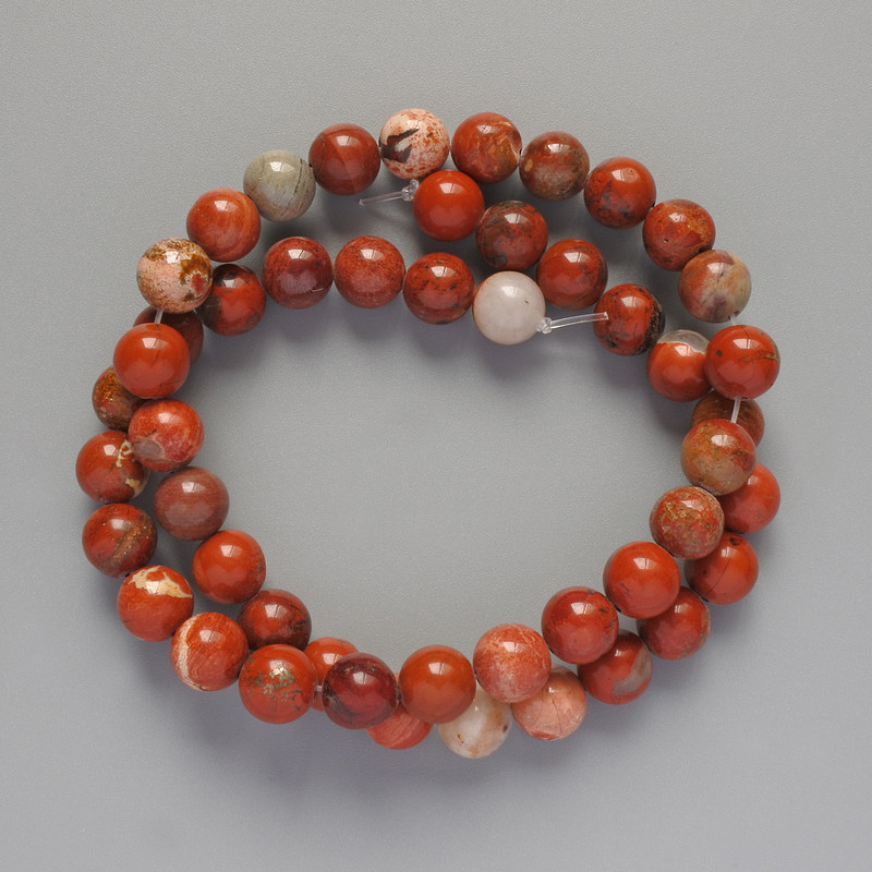 Mărgele roșii din jasper natural, formă sferică netedă, diametru 8 mm, lungime 39 cm, pe fir
