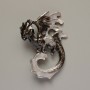 Broșă-pandantiv Dragon, email negru și gri, metal argintiu, 42x58 mm