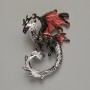 Broșă-pandantiv Dragon bordo, negru și gri email, metal argintiu 42×58 mm