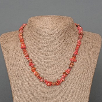 Colier din rhodonit, piatră naturală – granule, diametru 7x3 mm, lungime 46 cm