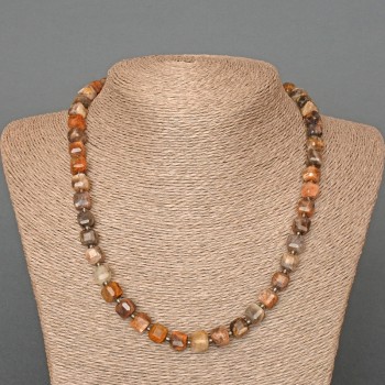 Colier din heliolit natural, cuburi facetate, diametrul 8 mm, lungime 50 cm, cu mărgele