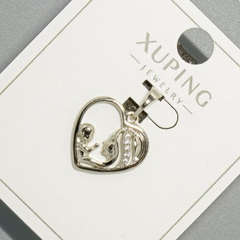 Pandantiv «Inimă» Xuping cu cristale albe, diametrul 15,5×15 mm, lungime 20 mm, placare rodiată