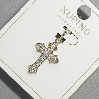 Pandantiv «Cruce» Xuping cu cristale albe, diametrul 14x20 mm, lungimea 27 mm, placat cu rodiu
