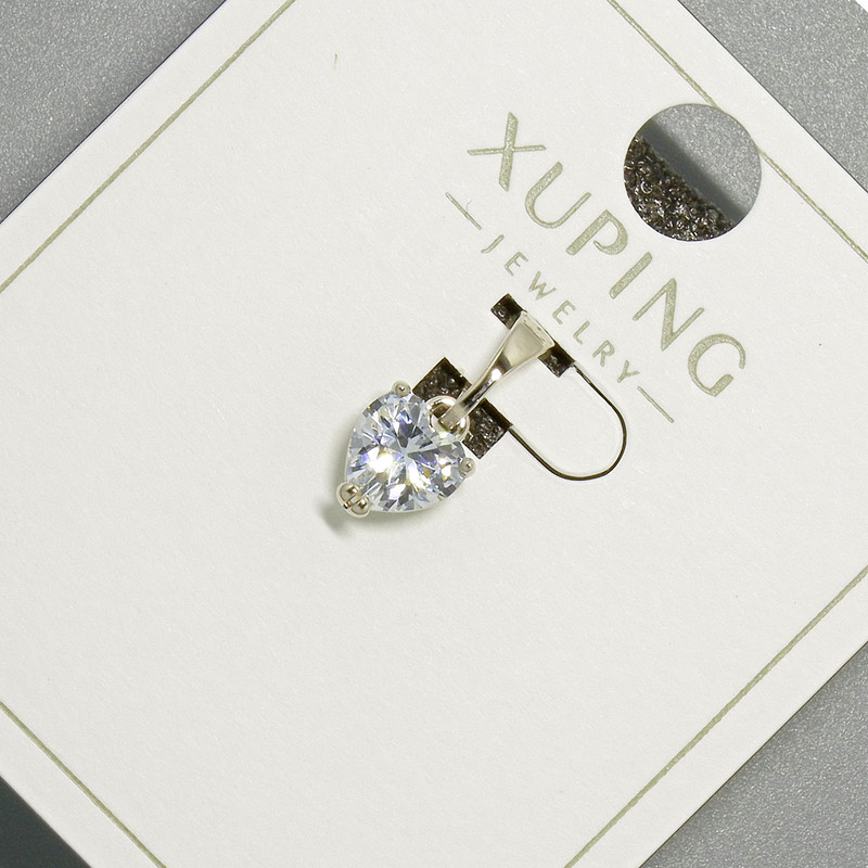 Pandantiv «Inimă» Xuping cu cristal alb, diametru 6 mm (+/-), lungime 14 mm (+/-), placat cu rhodiu
