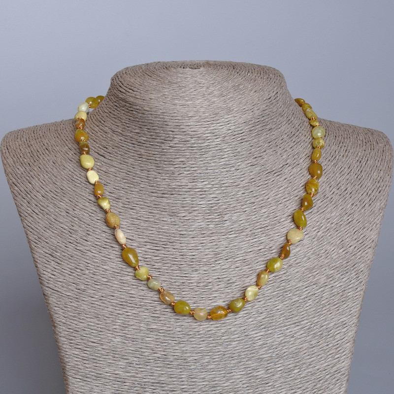 Colier din jadeit galben, piatră naturală, mărgele tăiate la față, diametrul 6x8 mm, lungime 48 cm