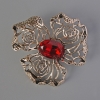 Broșă-pendulă Floare, cristal roșu, metal argintiu, 52×52 mm