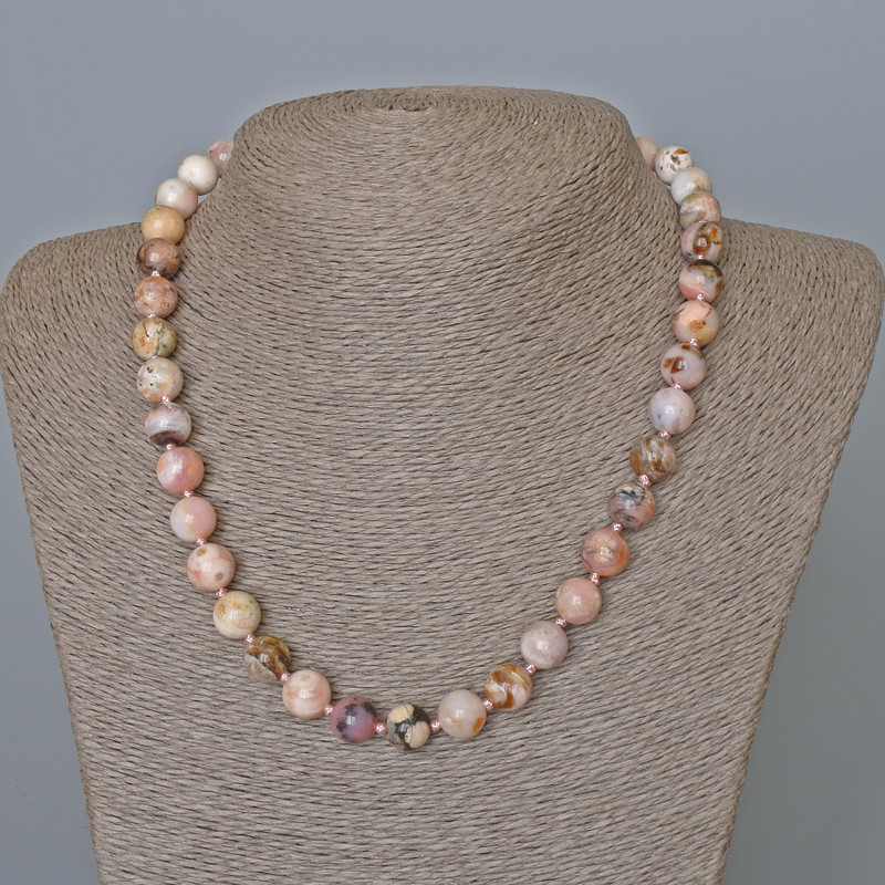 Colier din opal roz natural, mărgele netede, diametrul 10 mm, lungime 47 cm