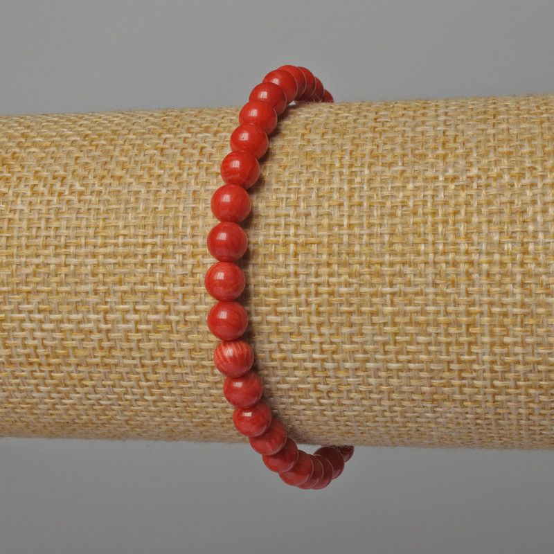 Brățară din coral natural, mărgele netede de 5 mm, lungime 18 cm, extensibilă