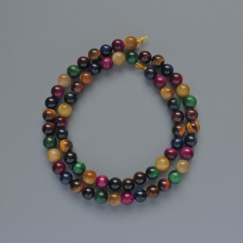 Mărgele ochi de pisică, asortiment, din piatră naturală, bile netede, diametrul 6 mm, lungime 38 cm, pe fir