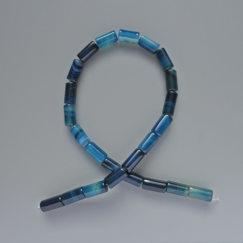 Mărgele cilindrice din agat albastru, diametrul 8×16 mm, lungime 38 cm, pe fir