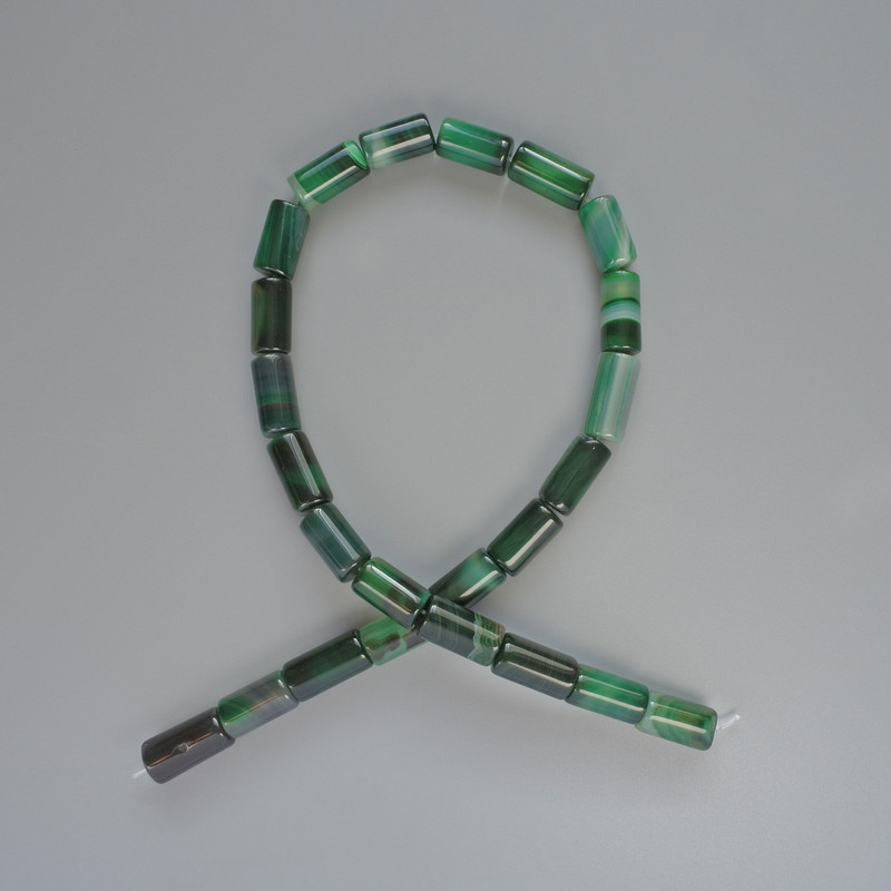 Mărgele din agat verde, piatră naturală, cilindrice, diametrul 8×16 mm, lungime 38 cm, pe fir