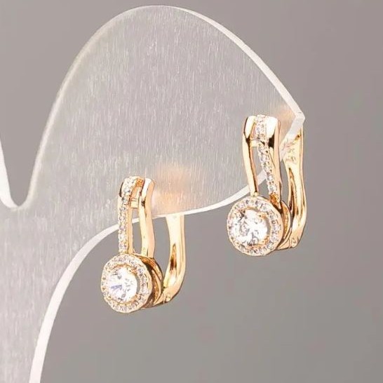Cercei Xuping cu placare 18K, cu cristale albe, diametru 15x6,5 mm+