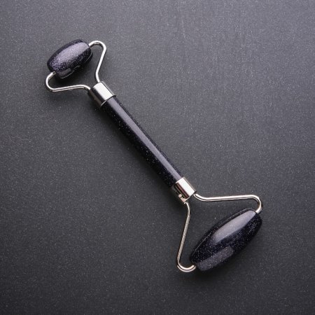 Masajer cu aventurin «nisip albastru Noaptea Cairo», lungime 14 cm, metal argintiu