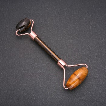 Rolă de masaj din piatră ochi de tigru, metal auriu, lungime 14,5 mm
