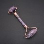 Masajer cu role din ametist natural, montură metalică aurie, lungime 14,5 cm