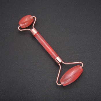 Roler de masaj din piatră calcedonie, metal auriu, lungime 14,5 mm