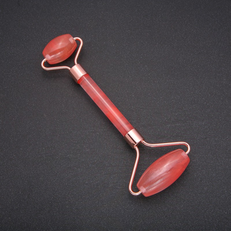 Roler de masaj din piatră calcedonie, metal auriu, lungime 14,5 mm