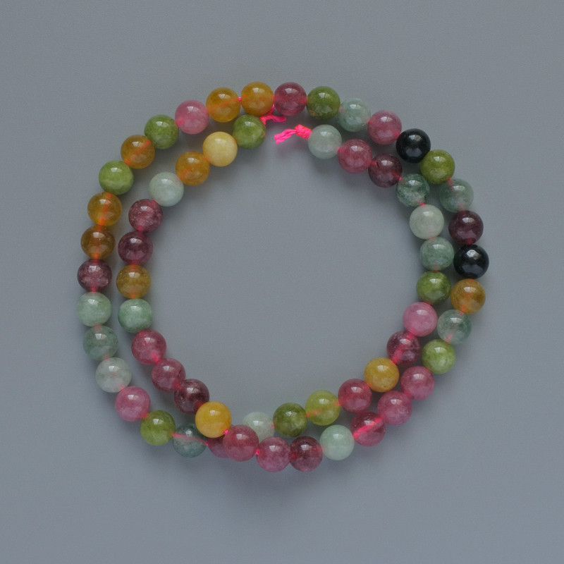 Mărgele de turmalin, piatră naturală, bilă netedă, diametrul 6,5 mm, lungimea 38 cm, pe șnur