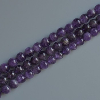 Mărgele din ametist, piatră naturală, bile netede, diametrul 10 mm ±, lungimea 39 cm ±, pe șnur