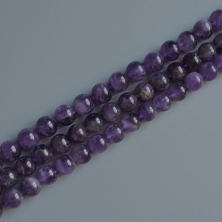 Mărgele din ametist, piatră naturală, bile netede, diametrul 10 mm ±, lungimea 39 cm ±, pe șnur
