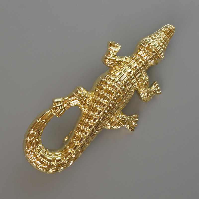 Broșă-pandantiv Crocodil, metal auriu deschis, 73×33 mm