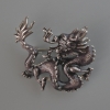 Broșă–pendul Dragon cu email maro, metal argintiu 44×37 mm