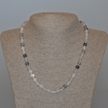 Colier din cuarț rutilit păros, piatră naturală, mărgele netede, diametru 6,5 mm, lungime 48 cm