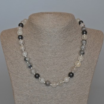 Colier din cuarț rutilit cu fibre, piatră naturală, bile netede, diametrul 10 mm, lungime 49 cm