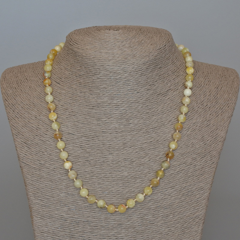 Colier cu opal galben, piatră naturală, mărgele netede, diametrul de 6,5 mm, lungime 49 cm